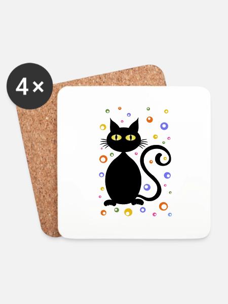 Katze - Untersetzer (4er-Set) - Weiß