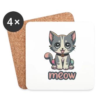 Kawaii Cat Whimsy - Adorable Meow Design - Coasters (set of 4) - white - Front