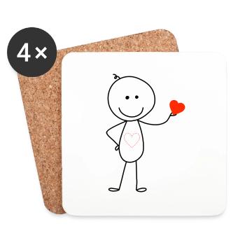 tiens mon cœur - idée cadeau saint Valentin - Dessous de verre (lot de 4) - blanc - Devant