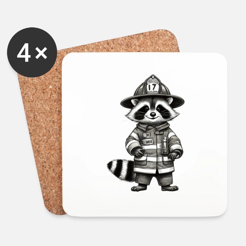 Feuerwehr Waschbär - Untersetzer (4er-Set) - Weiß
