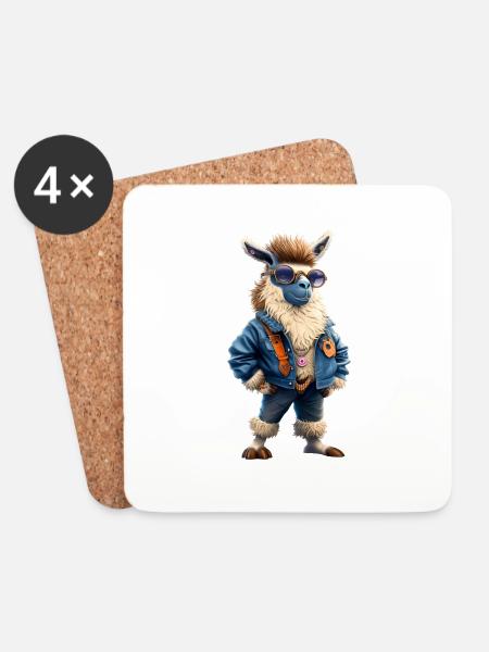 Hipster Lama - Untersetzer (4er-Set) - Weiß