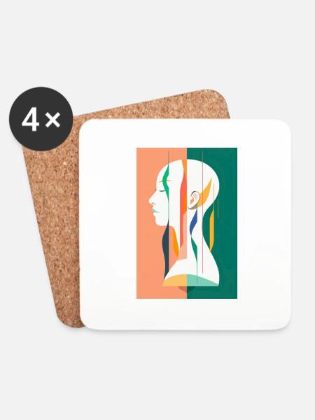 Abstract woman with hairless shaved head. - Coasters (set of 4) - white