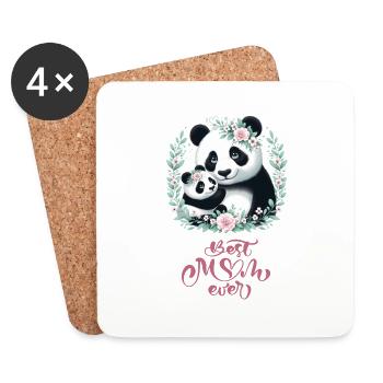 Meilleure maman de tous les temps, couronne florale d'amant de panda, je maman - Dessous de verre (lot de 4) - blanc - Devant