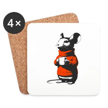 Mouse in turtleneck sweater - Coasters (set of 4) - white - Front