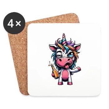 Licorne ivre - Dessous de verre (lot de 4) - blanc - Devant