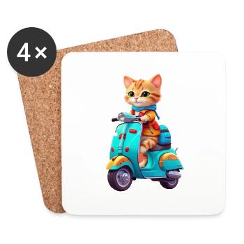 Cat Rides Scooter - Dessous de verre (lot de 4) - blanc - Devant