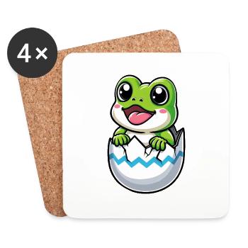 Colorful Easter Egg with Hatching Frog Motif - Coasters (set of 4) - white - Front