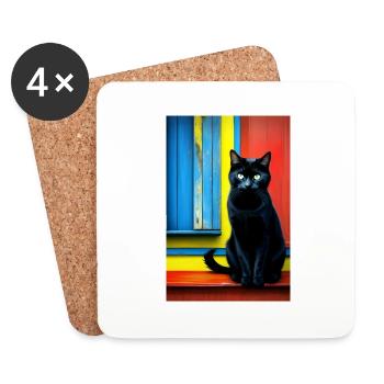 Black cat in front of the window - Coasters (set of 4) - white - Front