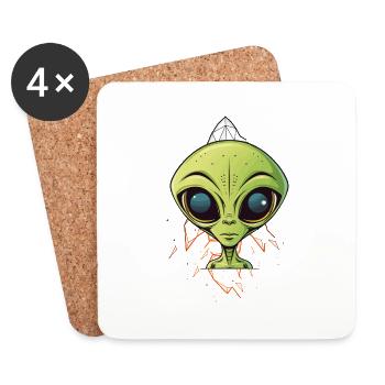 Tête d’extraterrestre sur un vaisseau spatial - Dessous de verre (lot de 4) - blanc - Devant