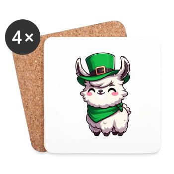 Cute Llama St. Patrick's Day Cartoon - Coasters (set of 4) - white - Front