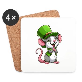 St. Patrick's Cute Rat - Coasters (set of 4) - white - Front