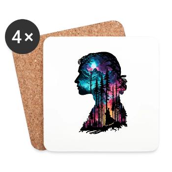 Silhouette / Wald / Porträt / Bäume / Person - Untersetzer (4er-Set) - Weiß - Vorne