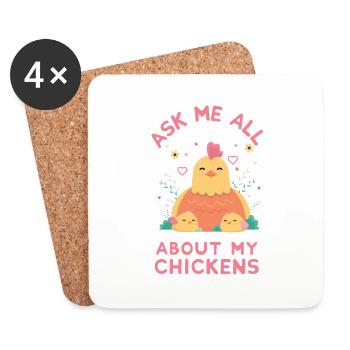 Funny chicken & rooster farm motif - Coasters (set of 4) - white - Front