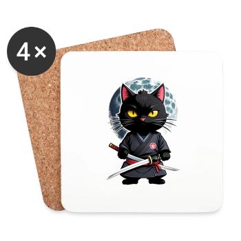 Ninja Cat - Samurai Kitten - Coasters (set of 4) - white - Front