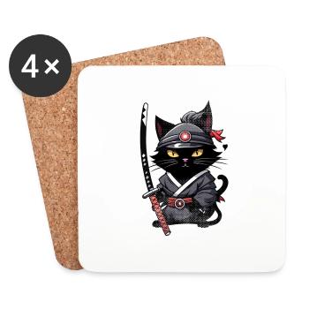Ninja Katze - Samurai Kätzchen - Untersetzer (4er-Set) - Weiß - Vorne