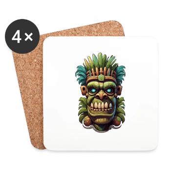 Tiki / Hawaï / Tropical / Île / Culture / Logo - Dessous de verre (lot de 4) - blanc - Devant