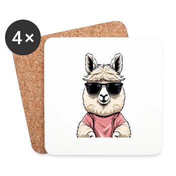 Cool alpaca with sunglasses - Coasters (set of 4) - white - Front