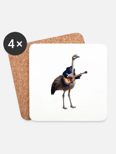 ostrich guitar bird - Coasters (set of 4) - white