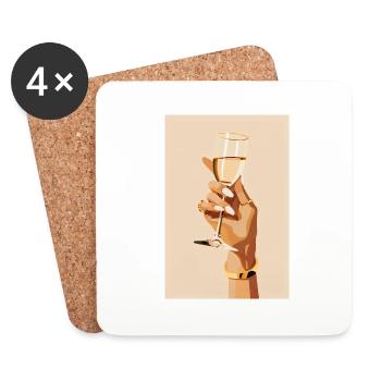 Cheers! Woman's hand with glass | AI - Coasters (set of 4) - white - Front