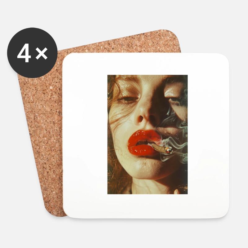 Rauchende Frau mit roten Lippen | AI - Untersetzer (4er-Set) - Weiß