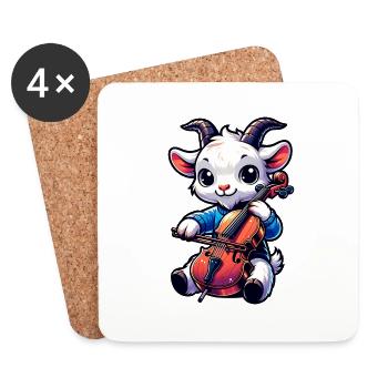 Chèvre mignonne jouant de la musique de ferme de violoncelle - Dessous de verre (lot de 4) - blanc - Devant