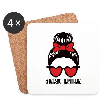 Tagesmama #TAGESMUTTERMITHERZ Tagesmutter Kita - Untersetzer (4er-Set) - Weiß - Vorne