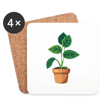 Planter des feuilles vertes en pot - Dessous de verre (lot de 4) - blanc - Devant