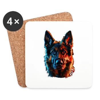 Red and Blue German Shepherd Fierce - Coasters (set of 4) - white - Front