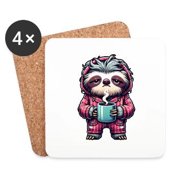Sloth in Pijama with a Cup of Coffee - Coasters (set of 4) - white - Front