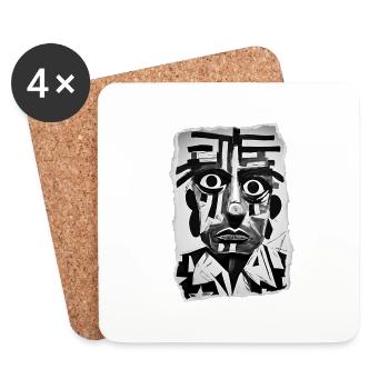 Bold black and white abstract face - Coasters (set of 4) - white - Front