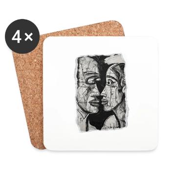 Abstract couple in black and white art - Coasters (set of 4) - white - Front