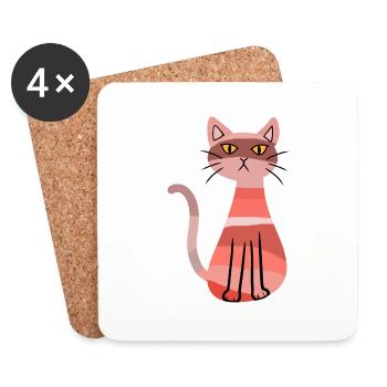 Retro Katze Katzen 80er 90er Vintage Kätzchen - Untersetzer (4er-Set) - Weiß - Vorne