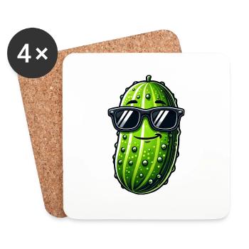 Cool Cucumber Sunglasses Summer Pickle Fruit - Coasters (set of 4) - white - Front