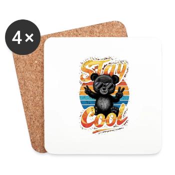 stay cool - ourson rigolo - ours - Dessous de verre (lot de 4) - blanc - Devant