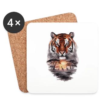 Vintage Tiger Retro Wildtier - Untersetzer (4er-Set) - Weiß - Vorne