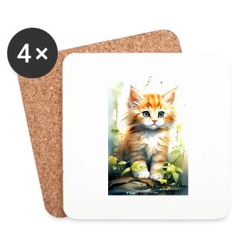 Cute and Lovely Kitten - Coasters (set of 4) - white - Front