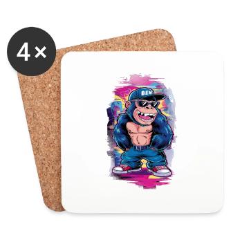 Streetart Gorilla Musik - Untersetzer (4er-Set) - Weiß - Vorne