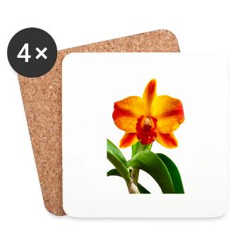 Cattleya Hybride Orange Rot Gelb Orchideenblüte - Untersetzer (4er-Set) - Weiß - Vorne