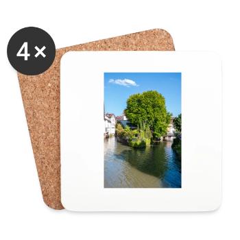 Cityscape of Esslingen am Neckar from Agnesbrücke - Coasters (set of 4) - white - Front