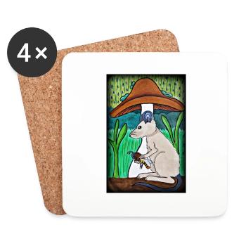 Mouse with bees in the rain - Coasters (set of 4) - white - Front