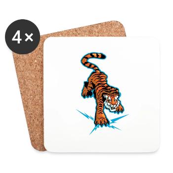 Tiger und Blitz unter den Pfoten - Untersetzer (4er-Set) - Weiß - Vorne