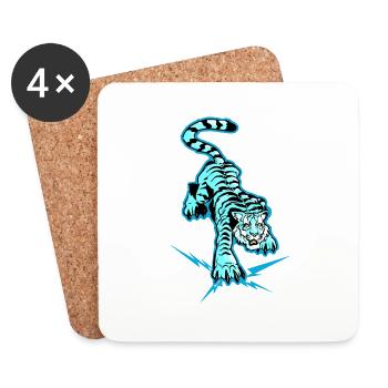 Tigre et éclais sous les pattes (version bleue) - Dessous de verre (lot de 4) - blanc - Devant