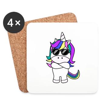 cool unicorn with sunglasses// arms crossed - Coasters (set of 4) - white - Front