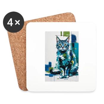 abstrakte Katze in blau grün / digital / Poster #2 - Untersetzer (4er-Set) - Weiß - Vorne