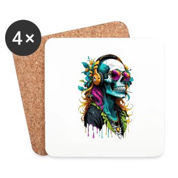 Hippie DJ Skull - Coasters (set of 4) - white - Front