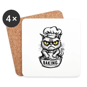 Baking Because Murder Is Wrong Sarcastic Cat - Coasters (set of 4) - white - Front