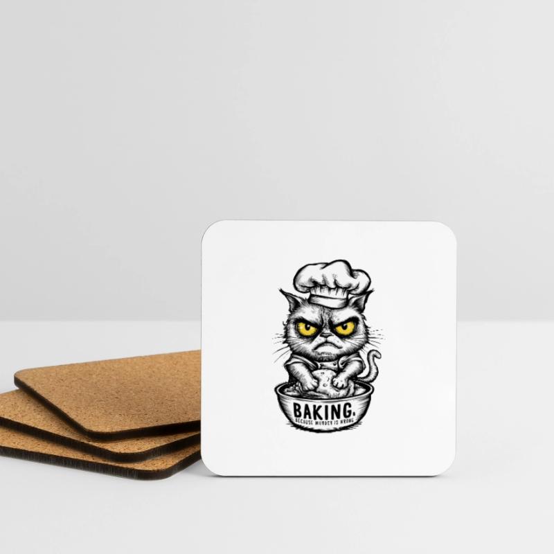 Baking Because Murder Is Wrong Sarcastic Cat Coasters (set of 4)