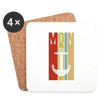 Moin - Guten Morgen - Nordsee - Ostsee - Anker - Untersetzer (4er-Set) - Weiß - Vorne