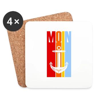 Moin - Guten Morgen - Nordsee - Ostsee - Anker - Untersetzer (4er-Set) - Weiß - Vorne