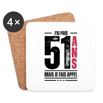 j ai 51 ans / t-shirt 51 ans / idée cadeau 51 ans - Dessous de verre (lot de 4) - blanc - Devant